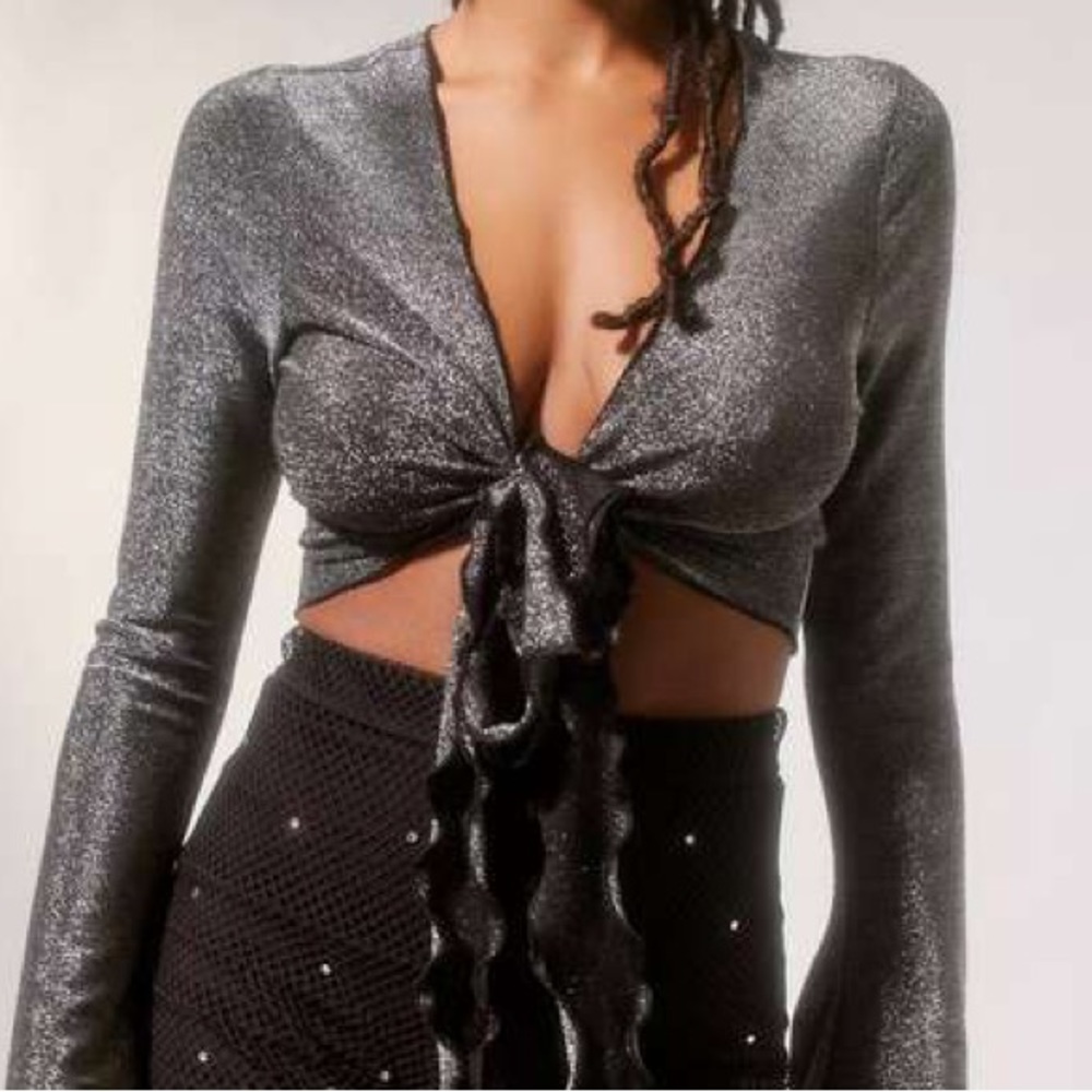 Urban Outfitters tie front sexy metallic top.  Size L.